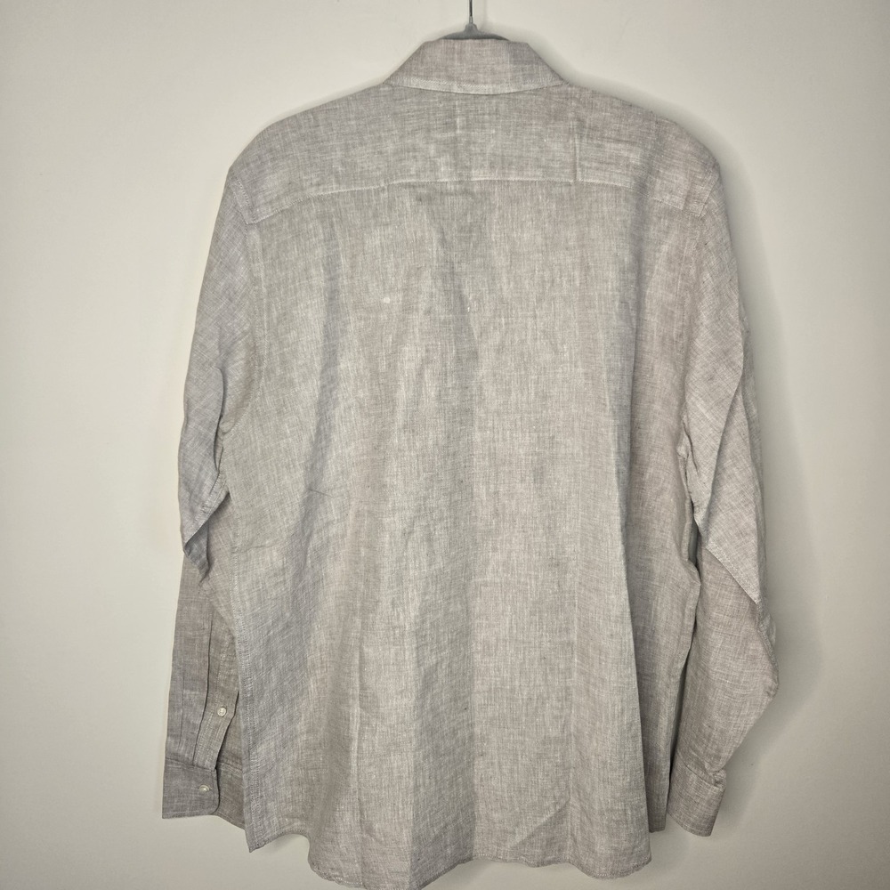 Men's Linen Cotton Blend Large L Beige Brown Linen Sport Shirt Button Up Career - Picture 7 of 9